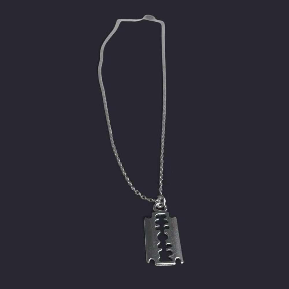 Vintage Gothic Silver Razor Blade charm Necklace - Antique Punk handmade